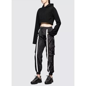 Danielle Guizio‎ Small Striped Track Pants Joggers Nylon Black White